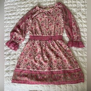 Anthropologie Love The Label Boho Floral Pink and White Smocked Sundress